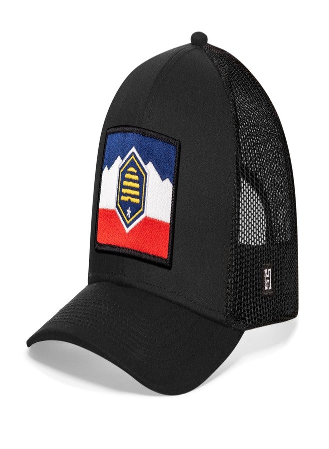 HAKA Utah Flag Black Trucker Hat - Utah Mesh Snapback Cap for Men, & Women Golf Baseball Dad Hat - Image 2